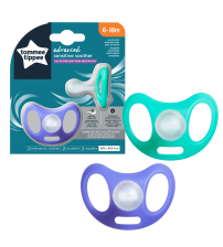 Suzeta Tommee Tippee Sensitive, 6-18 luni, Mov/Turcoaz, 2 buc
